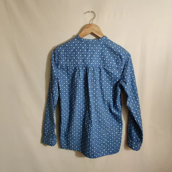 MADEWELL Blue & White Long Sleeve Diamond Print Thick Denim Blouse Shirt S - Picture 8 of 12
